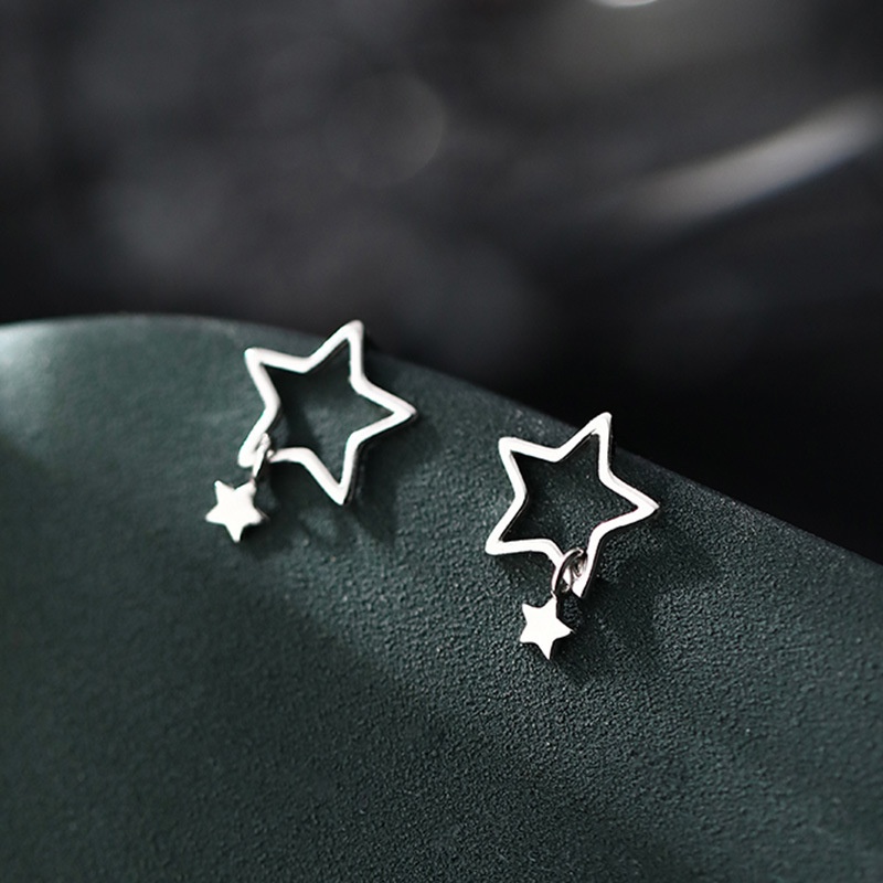 Kami Bunga Trendi s925 Perak Double Star Stud Earrings Untuk Wanita Gadis Korea Lucu Anting Kecil Hypoallergenic Pakaian Sehari-Hari Telinga Perhiasan Hadiah