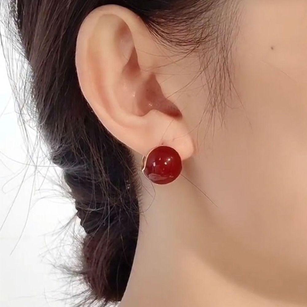 Mxbeauty Anting Wanita Minoritas Geometris Desain Fashion Manik Bulat Tembaga Temperamen Enamel Telinga Gesper