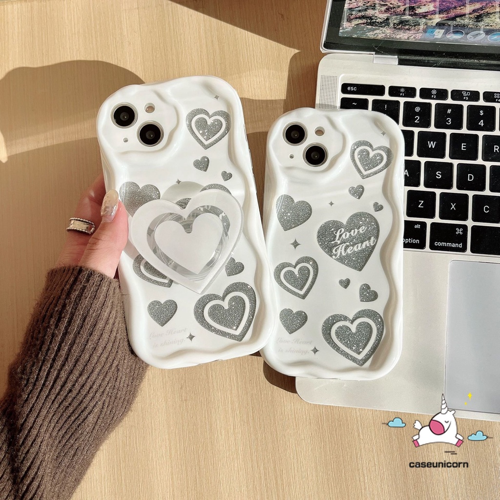 IPHONE 3d Wavy Curved Edge Love Heart Back Cover Kompatibel Untuk Iphone14 11 12 13 Pro Max 7Plus XR X7 8 6s 6 Plus XS Max SE 2020 Glossy Shockproof Soft Tpu Phone Case Shell