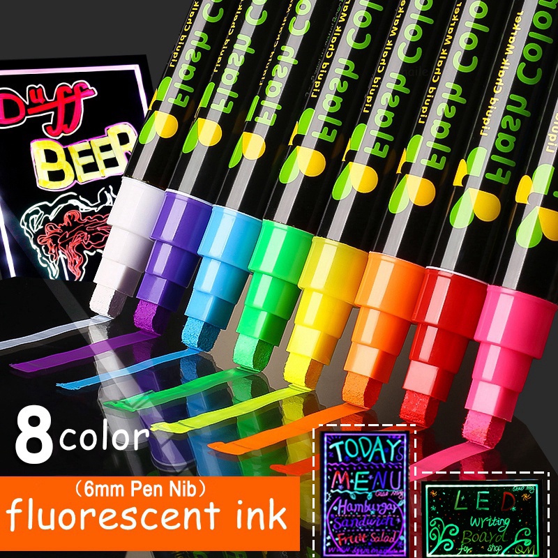 8warna 6mm Set Pulpen Stabilo Miring Dihapus Untuk Papan Tulis Graffiti LED Jendela Glassboard Pulpen