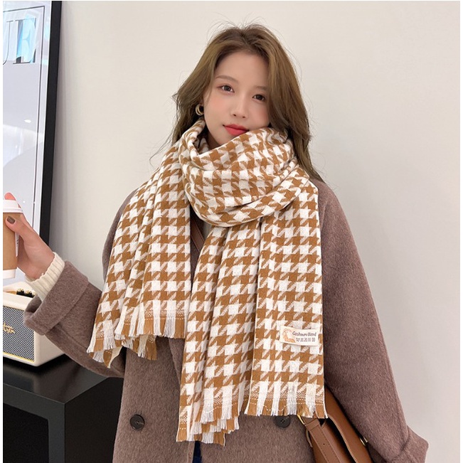 IMPORT WOMAN WINTER HOUNDSTOOTH WOOL LONG SCARF SHAWL SYAL SELENDANG PANJANG WANITA WOL MUSIM DINGIN