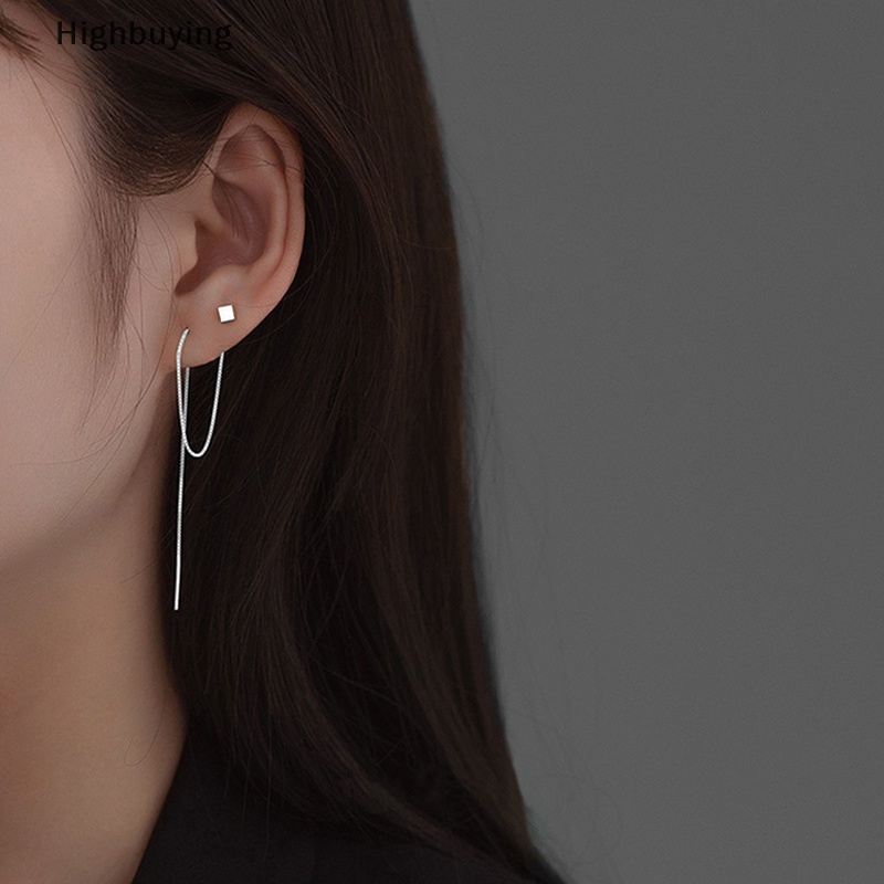 Hbid Gaya Sederhana Rantai Kotak Rumbai Drop Anting Untuk Wanita Panjang Menjuntai Earring Line Aksesoris Tipis Mini Trendi Telinga Perhiasan Glory