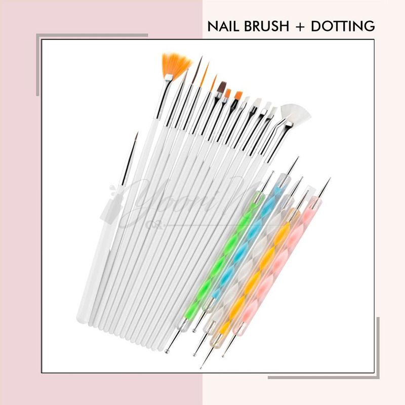 Nail art brush 15pcs + dotting tools kuas nail art striping liner dot