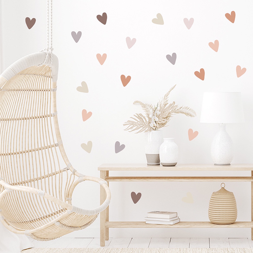 3lembar Bohemian Cinta Hati Wallpaper Kamar Tidur Hangat Dekorasi Decal Mudah Bongkar Pasang PVC Stiker Perekat Diri Art Dinding Aplikasi Tahan Air Debu-Bukti Wallsticker