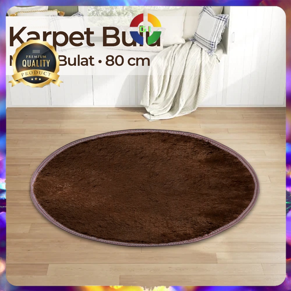 Karpet Bulu Model Bulat 80 CM - Brown