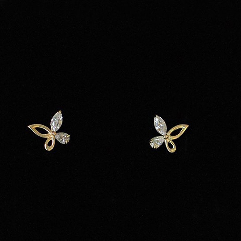 Goldkingdom Aksesoris Perhiasan Fashion Ready Stock Anting Kupu-Kupu Berongga Bersinar Dengan Hiasan Berlian Untuk Wanita Bentuk Pir