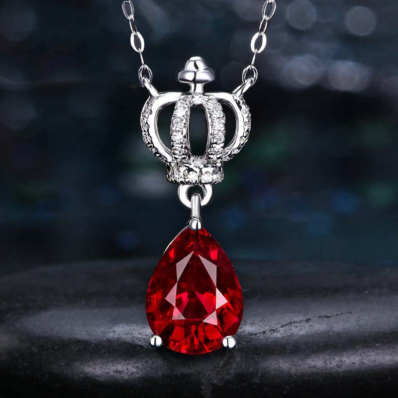 Goldkingdom Fashion Perhiasan Aksesoris Ready Stock Natural Ruby Klavikula Rantai Perempuan Mozambik Berlian Merah Mahkota Kalung