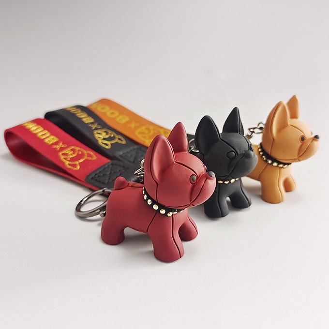 3d Warna Solid Bulldogs Dengan Rantai Emas Gantungan Kunci Dengan Tali Kulit Anti-Hilang Gilt Pria Wanita Hadiah Gantungan Kunci Untuk Mobil Rumah Keys Bag Earphone Case Cover Liontin