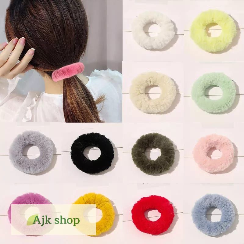 IKat Rambut Bulu Elastis Karet Aksesoris Wanita Fashion Korea Cantik Lucu