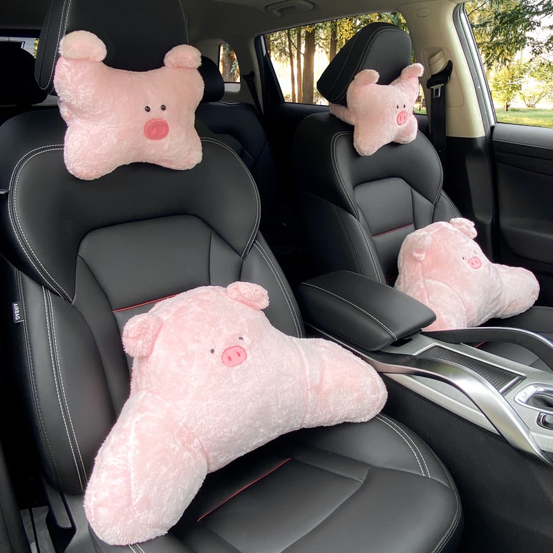 Bantal Leher Beruang Kartun Mobil Penyangga Lumbar, Bantal Kursi Lucu Mobil