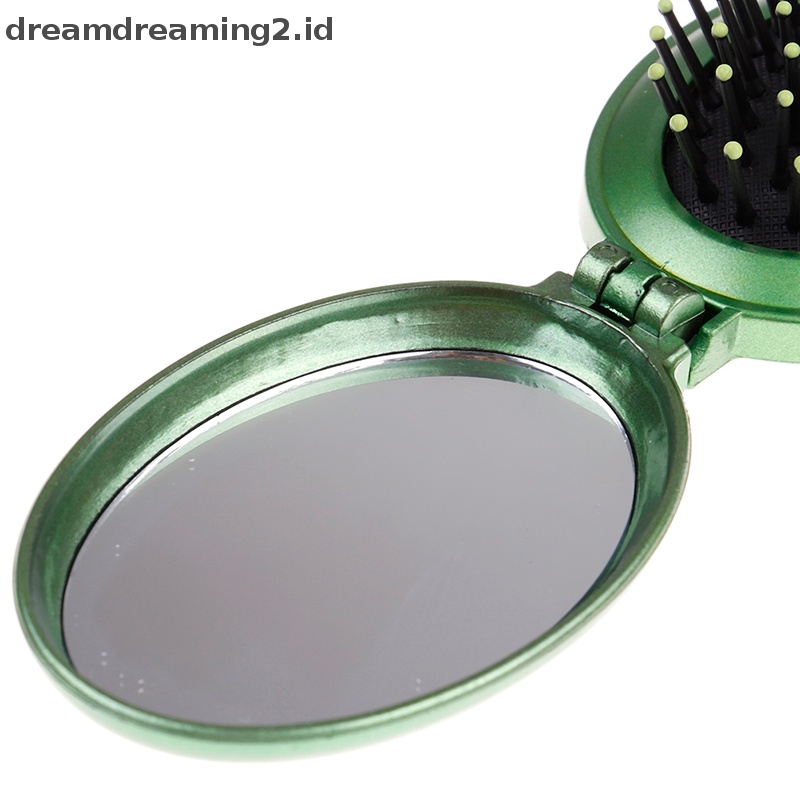 (drea) Sikat Rambut Lipat Portable travel Dengan Cermin compact pocket size comb gifts//