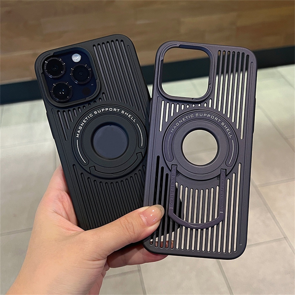 Casing Magnet Mewah iPhone 14 Pro Max14 Plus case Iphone12 13 Pro Max case Dengan bracket portable Penghilang Panas Cakupan Penuh Perlindungan shockproof hard back cover