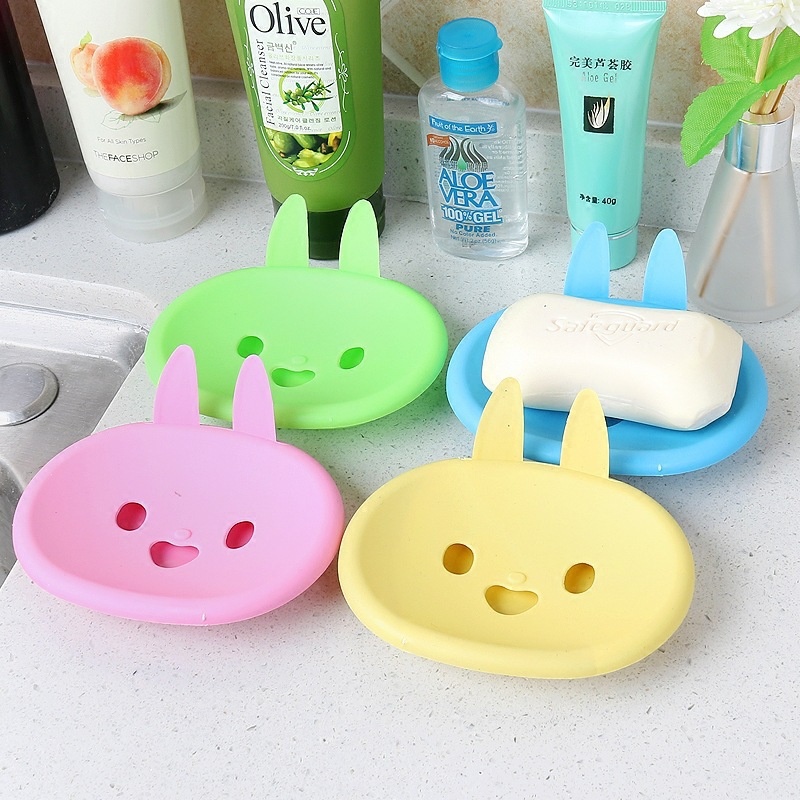 Kartun Lucu Kotak Sabun Kelinci Kecil Berbentuk Double Layer Drain Smiley Face Kotak Penyimpanan Kamar Mandi Rumah Tangga Universal Soap Dish