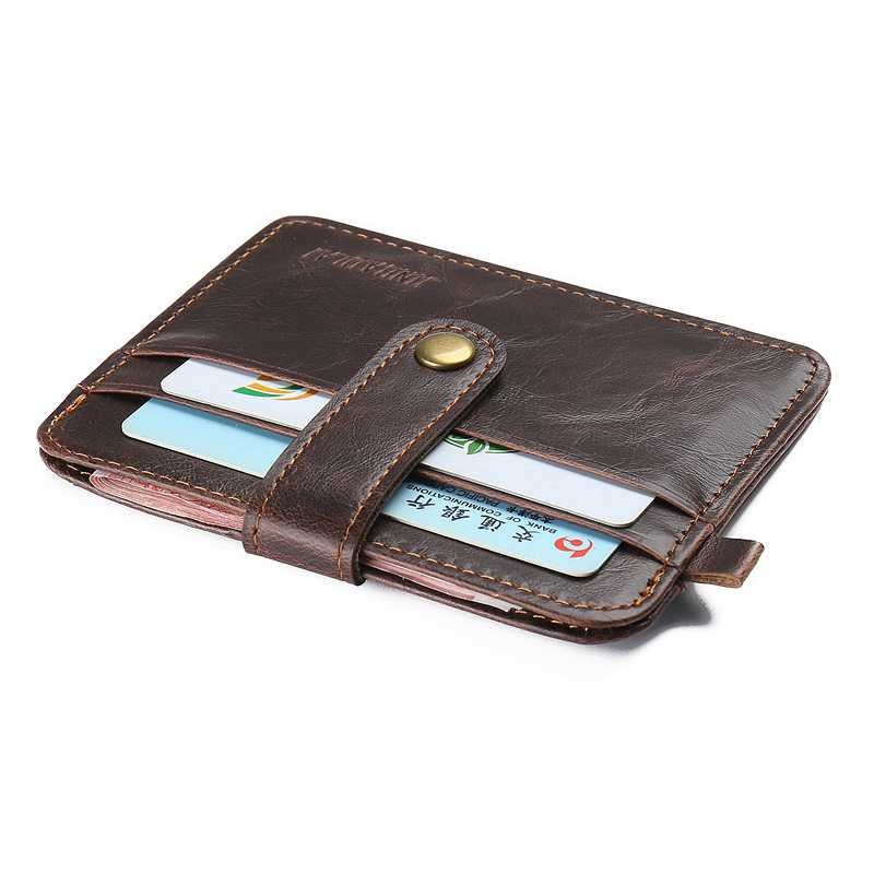 Dompet Kecil Card Holder Kulit dengan Hasp Ring Coklat Tua cocok untuk Kartu Praktis Simpel Travelling