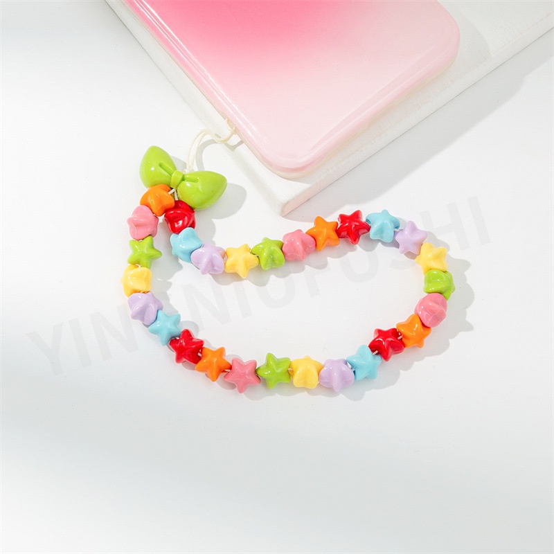 Pentagram Manik-Manik Ponsel Lanyard Warna Pelangi Anti Rontok Ponsel Case Rantai Diy Liontin Ponsel Aksesoris