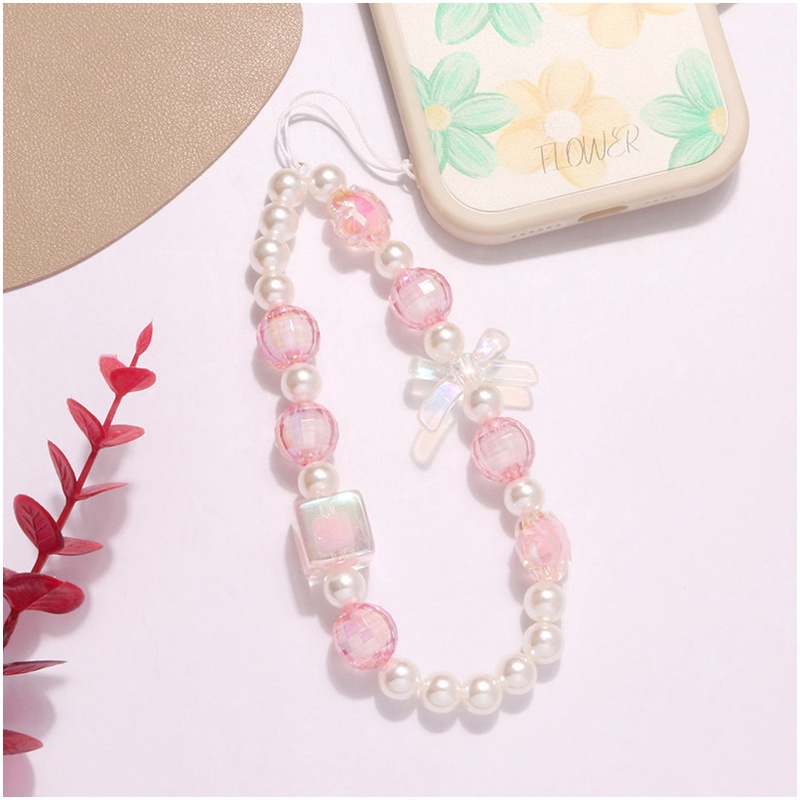 Women Pink Cute Phone Strap Transparan Multifaced Rantai Dengan Manik-Manik Mutiara Untuk Semua Casing Ponsel Untuk Airpods1 2 3 PRO 4 6 pro4 pro6 wm01 wm02 lp40 Cover