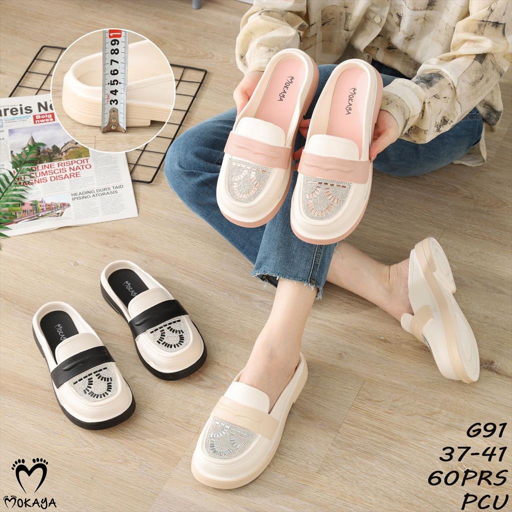 Sepatu Slop Jelly Wanita Motif Blink Blink Sol Tebal Super Empuk Pretty Mewah Simple Import Mokaya / Size 37-41 (G91)