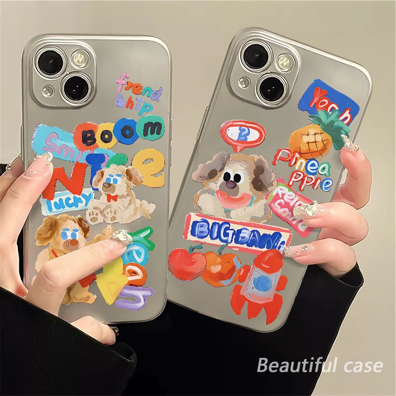 IPHONE Soft Electroplate Case Kompatibel Untuk Iphone14 13 12 11 Pro XS Max Casing Anjing Lucu XR X8 +7 6S Plus Mini TPU Silikon Shockproof Phone Cover