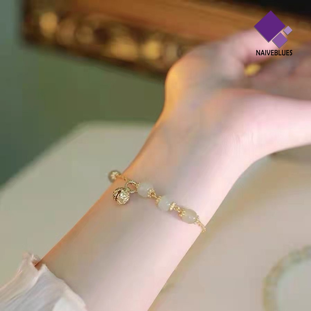 &lt; Naiveblues &gt; Beads Bracelet Dekorasi Tahan Karat Liontin Beruntung Wanita Pria Gelang Romantis Untuk