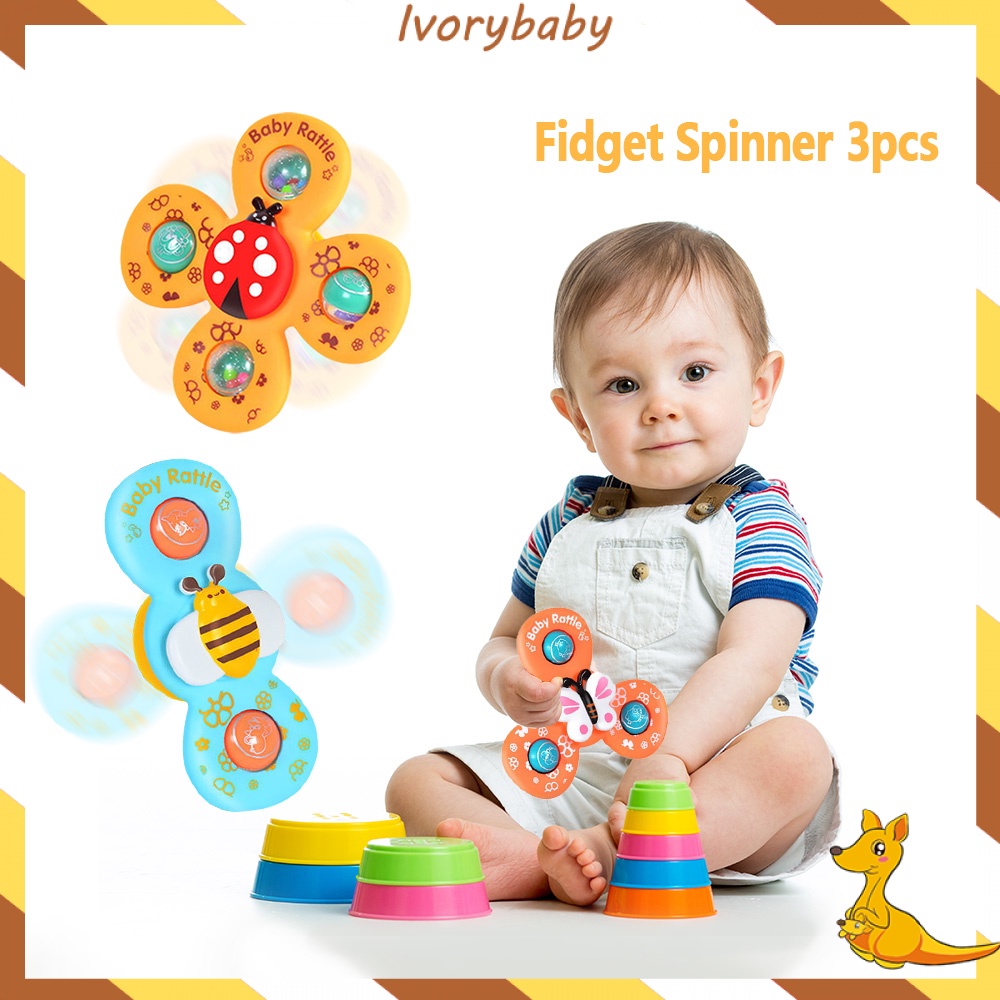 Ivorybaby 3pcs/set Fidget spinner motif serangga Spinner bayi tempel Baby sensory toys