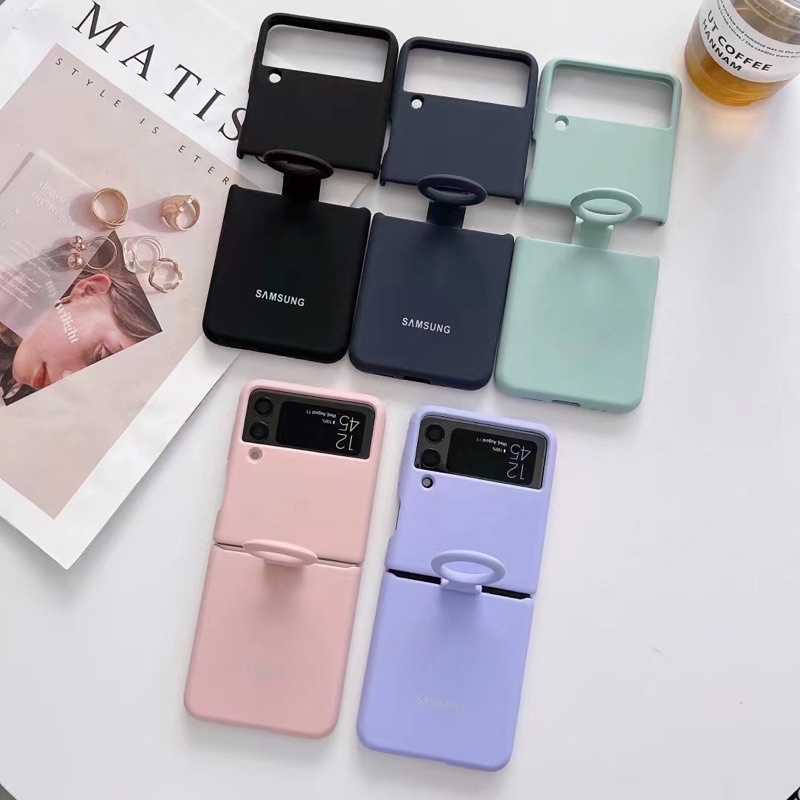 Samsung Galaxy Z Flip 5 Z Flip 4 Z Flip 3 Silicone Case Anti jamuran Soft Case silicone + Ring gantu