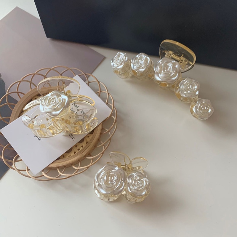 Jepit Rambut Bunga Wanita Gaya Korea Fashion Mawar Camellia Warna Transparan Hair Clip Import - SG