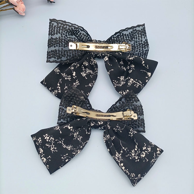 Renda Bunga Huruf Busur Jepit Rambut Gadis Besar Rambut Klip Elegan Temperamen Bulang - SG