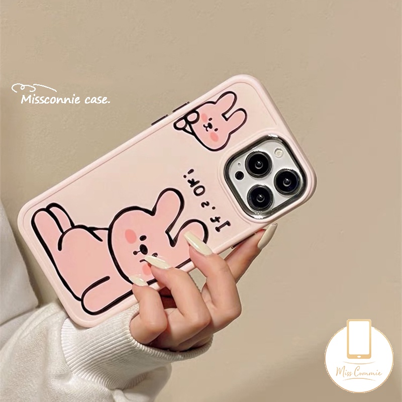 IPHONE Pasangan Case Ponsel Kartun Kompatibel Untuk Iphone7 8plus11 12 14 13 Pro MAX 7plus X XR 8plus XS MAX Plating Bingkai Lensa Logam Lukisan Minyak Anjing Lucu Robbit Soft Cover