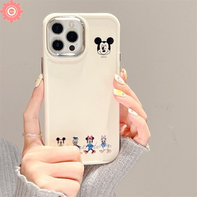 Caroon Cute Disney Mickey Minnie Mouse Winnie The Pooh Bear Case Kompatibel Untuk IPhone 7plus 14 11 12 13 Pro MAX X XR 7 8 Plus XS MAX 8plus Plating Metal Frame Lensa Soft Cover