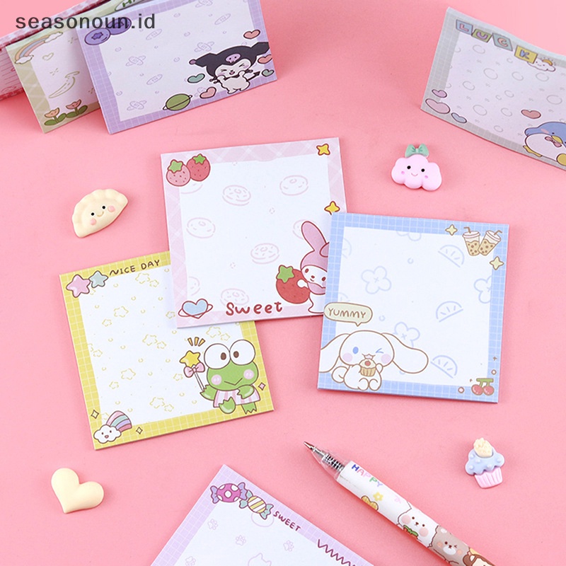 Seasonoun 4Pcs/bag Sanrio Sticky Notes Pachacco Hello Kitty My Melody Kuromi Sticky Notes Memo Pad Stiker Daily To Do List Note Paper.