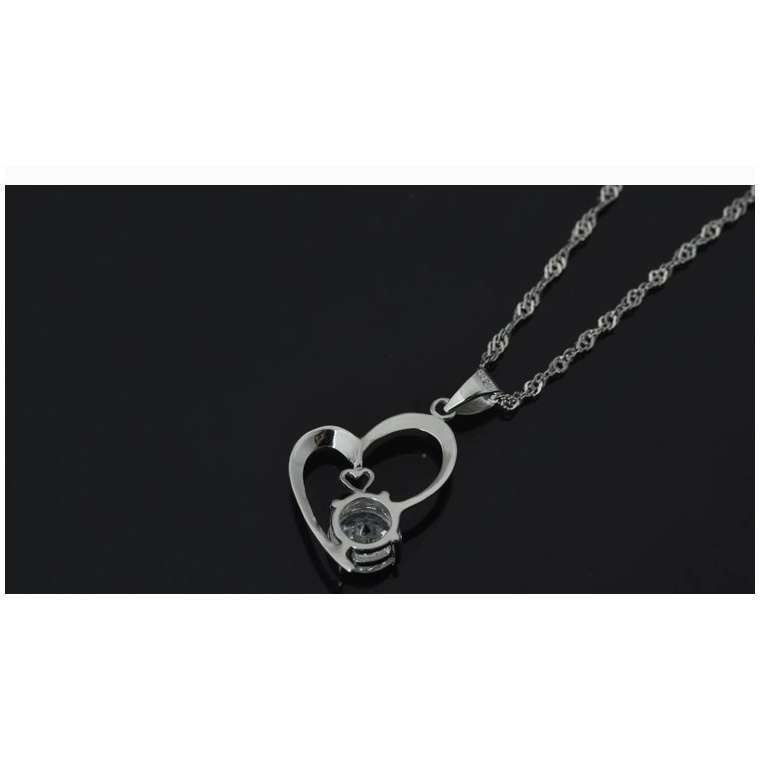 Goldkingdom Fashion Perhiasan Aksesoris Ready Stock Perak Disepuh Kalung Wanita Pendek Cinta Hati Liontin Kristal