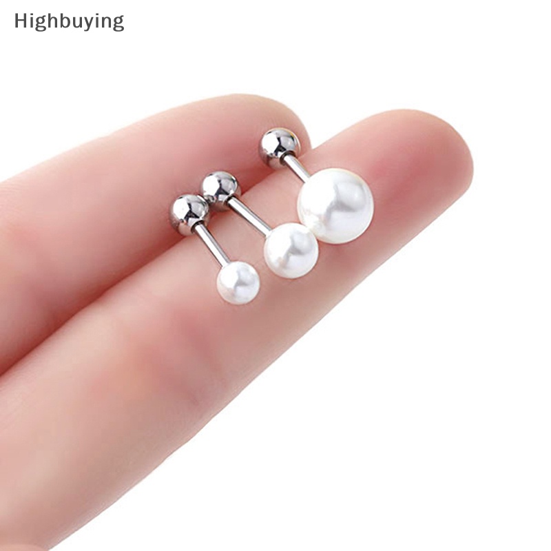 Hbid 1pcs Anting Tusuk Mutiara Baja Titanium Untuk Wanita Telinga Tulang Kuku Tulang Rawan Anting Spiral Stud Earrings Tubuh Perhiasan Hadiah Glory