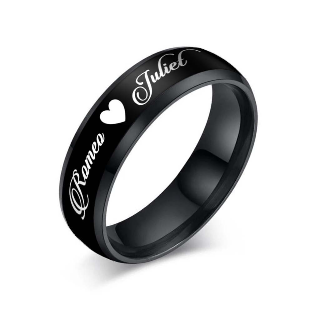 CINCIN CUSTOM TULISAN NAMA TANGGAL TEKS HITAM BLACK EDITION STAINLESS ANTI KARAT SIMPLE