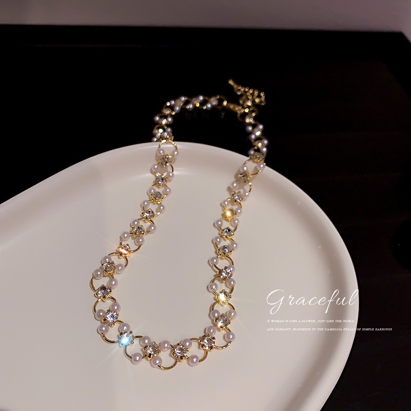 Kalung Choker Mutiara Manis Korea Kalung Rantai Hollow Emas Untuk Aksesoris Wanita Perhiasan Hadiah