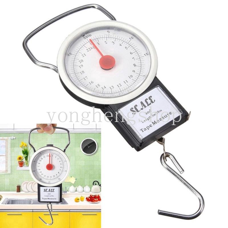 22kg/50lb Timbangan Gantung Portabel Dengan Pita Pengukur Kait Ikan Pegas Keseimbangan Koper Weighing Scale Timbangan Genggam Dapur Gadget