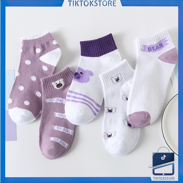 TIKTOK - D2030 Kaos Kaki Pendek Purple Bear / Kaos Kaki Pria Wanita Motif Beruang Ungu K5701 / Kaos Kaki Wanita Motif Beruang Ungu