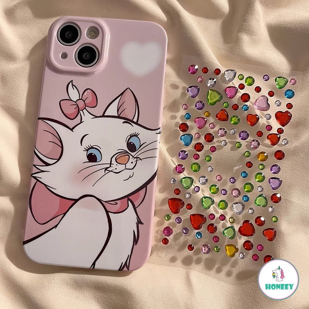 IPHONE Casing Apple Untuk Iphone14 13 12 11 Pro Max Kartun Pink Cute Mary Cat Untuk Iphone7 8 Plus XS XR Dengan Stiker Shockproof Feline Hard Cover