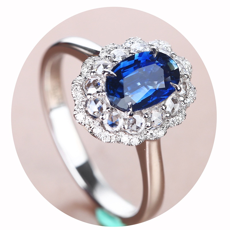 Goldkingdom Aksesoris Perhiasan Fashion Ready Stock Royal Cincin Permata Biru Klasik Burung Merpati Telur Dua Lapis Full-Diamond Zircon