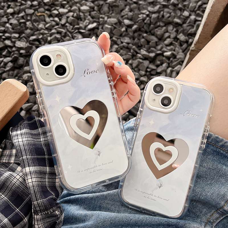 【Ice Cream Mirror】Air Bag Pretty Baby Blue Love Soft Case IPhone 11 12 13 14 Pro Max Women's Gift Cute Phone Case Make up