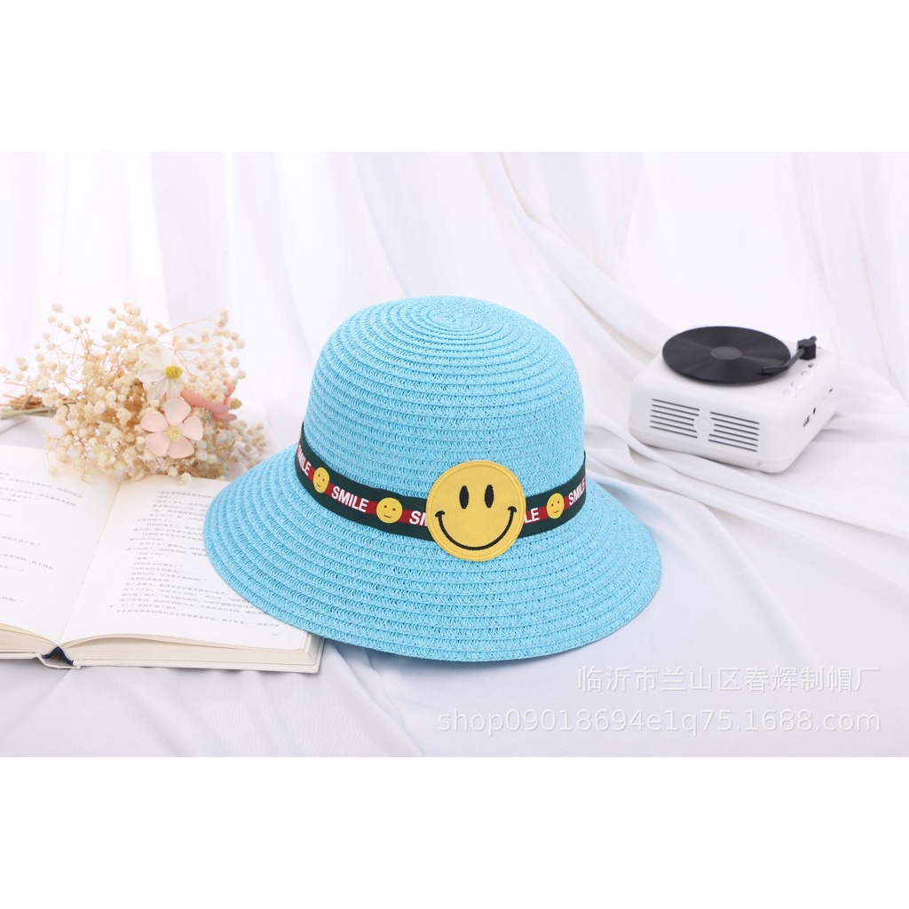 Topi Jerami Pelindung Matahari, Topi Pantai Tabir Surya Bayi, Topi Baskom Wajah Tersenyum, Topi top