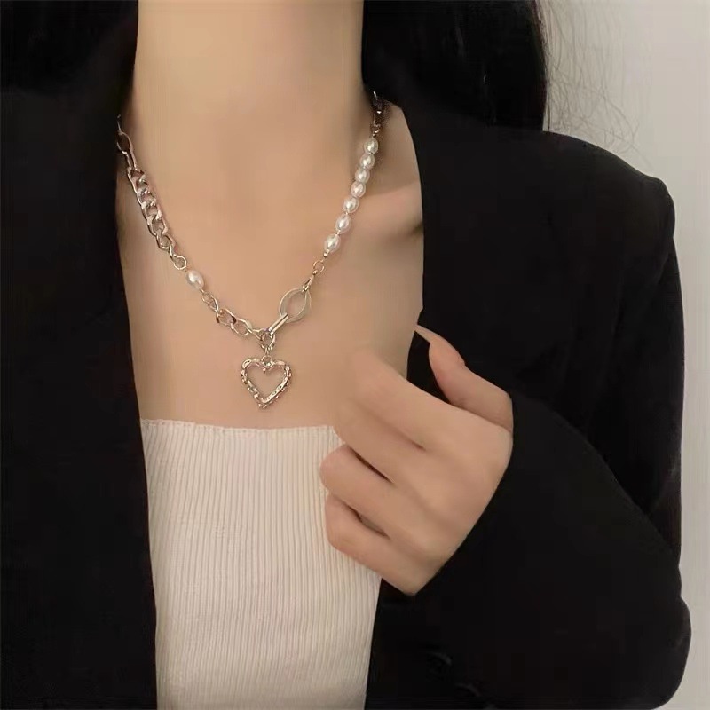 Kalung Hati Mutiara Niche Mewah Ringan Kalung Klavikula High-End