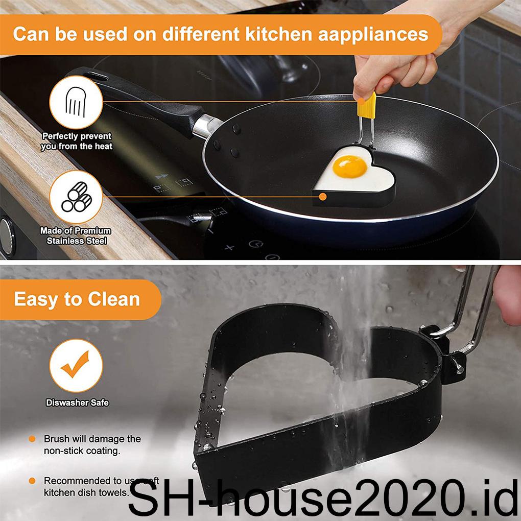 Egg Rings Stainless Kitchen Egg Shapers Cetakan Penggorengan Masak Anti Lengket Dengan Pegangan