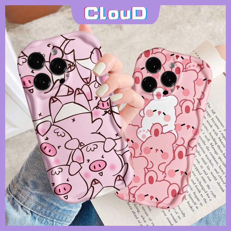 Kartun Kelinci Lucu Case Untuk Redmi 9A 10A 10C 9a2 A1 10 9T 9C NFC Redmi Note 11s 11 9 8 10S 10 10Pro Max POCO M3 3D Wavy Curved Edge Glossy Lovely Pig Pasangan Soft Tpu Cover