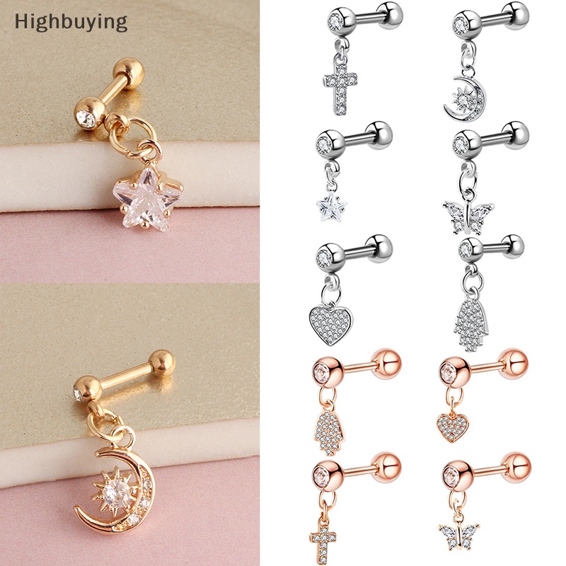 Hbid Cross Ear Tragus Earring Stud Barbel Kristal Tulang Rawan Anting Stud Glory