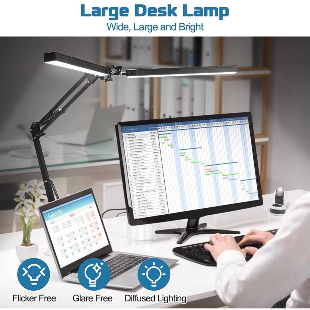 Lampu Meja LED Clamp 2 Kepala Adjustable Fleksibel Desk Lamp 3 Color