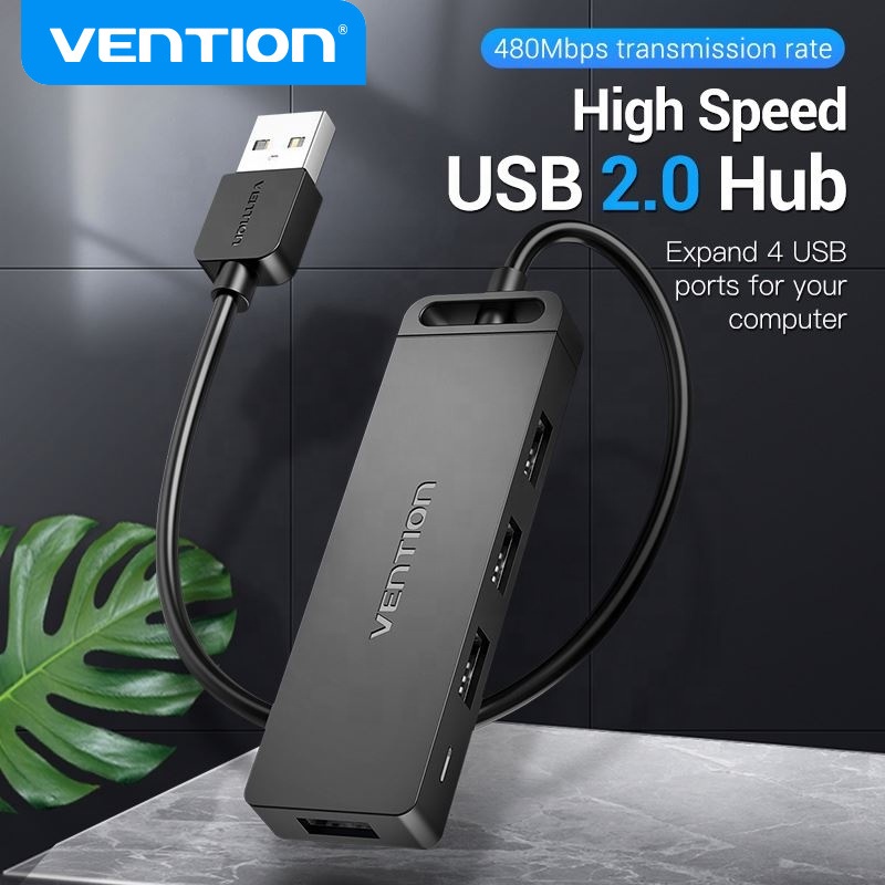 Vention 4-Port Hub USB 2.0 Kecepatan Tinggi Dengan Power Supply Black Untuk Komputer