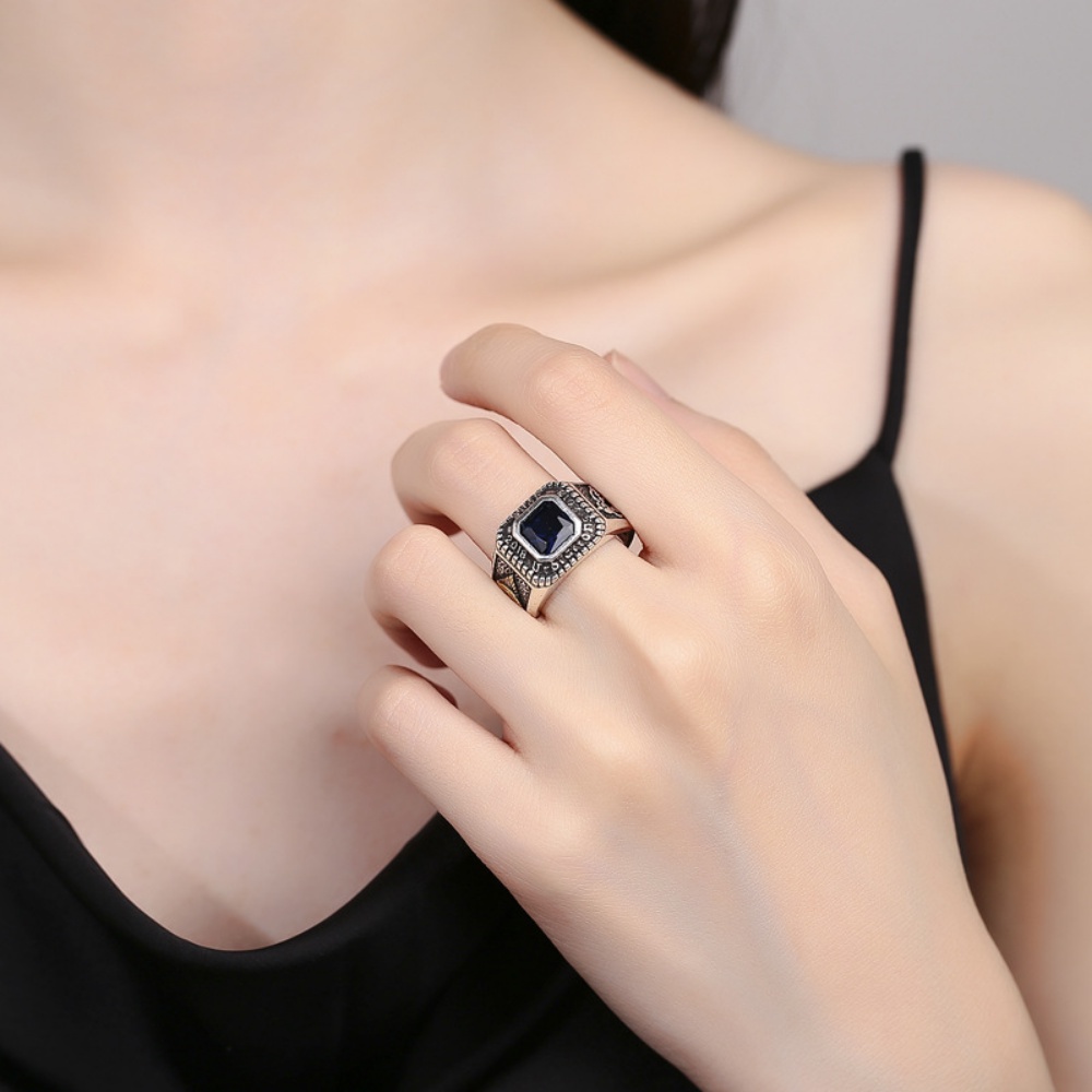 Gaya Vintage Safir Perak Emas Baja Titanium Pria Punk Fashion Perhiasan Pernikahan Pertunangan Rings