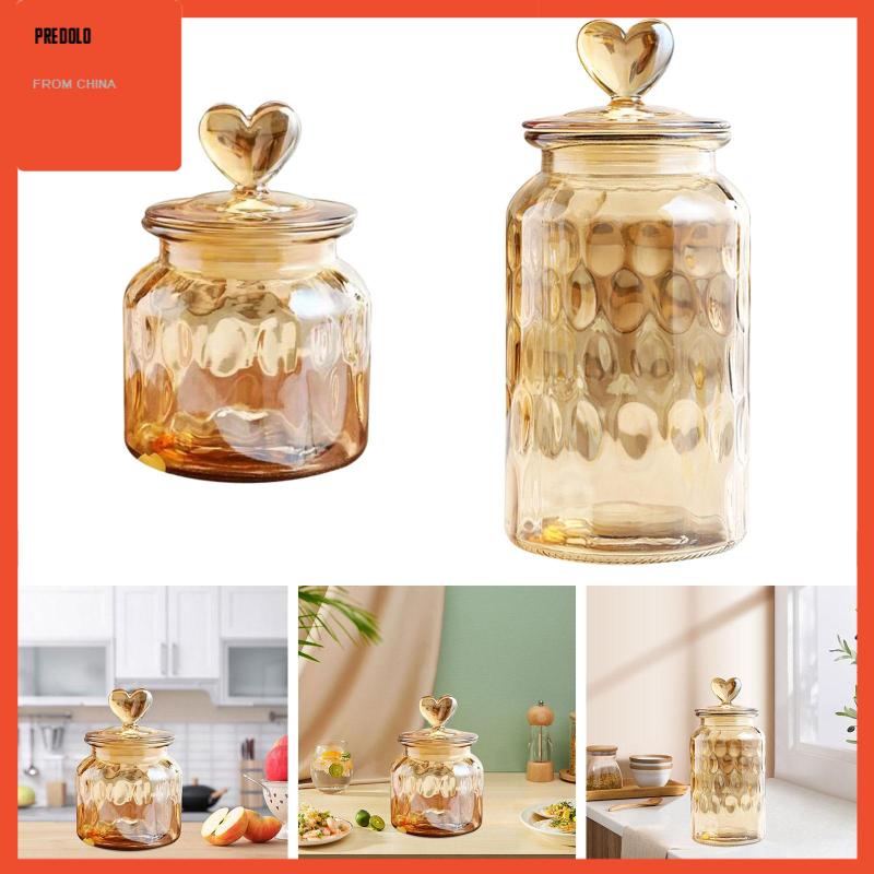 [Predolo] Glass Storage Jar Toples Kedap Udara, Wadah Penyimpanan Teh Hias Glass Canisters Untuk Permen, Teh Longgar, Gula, Bumbu