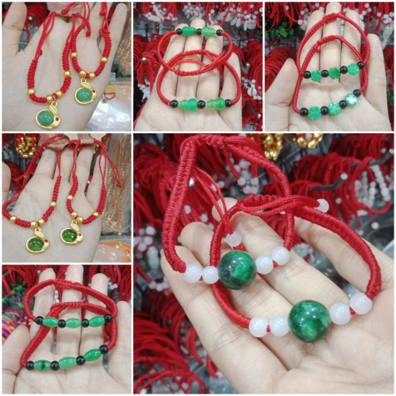 Gelang Tali Giok Merah Anyaman Kepang Katun Etnik Handmade Keberuntungan