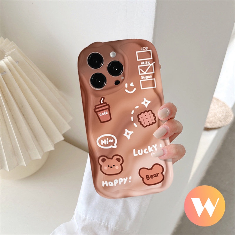 3d Wavy Curved Edge Glossy Kartun Beruang Lucu Gradiasi Senyum Kopi Soft Case Untuk Samsung A03s A14 A12 A23 A04s A04 A03 A13 A30 A50 A52 A20s A02s A32 A20 A10s A51 A24 A11 A30s A21s